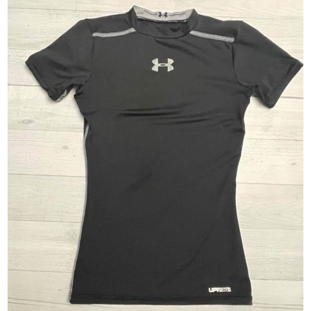 Under Armour boys fitted UPF‎ 30 black short sleeve shirt youth small